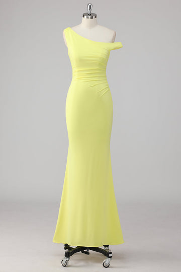 Simple Lemon Mermaid One Shoulder Long Formal Dress